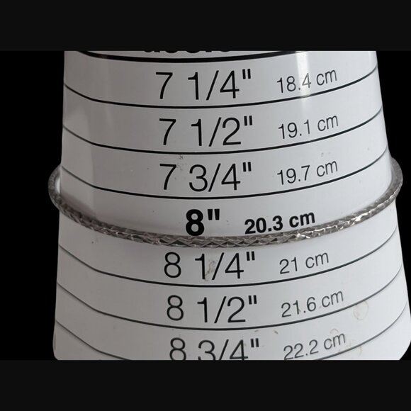 925 Sterling Silver Textured Diamond Pattern Size 8" 2mm Bangle Bracelet - Picture 5 of 12